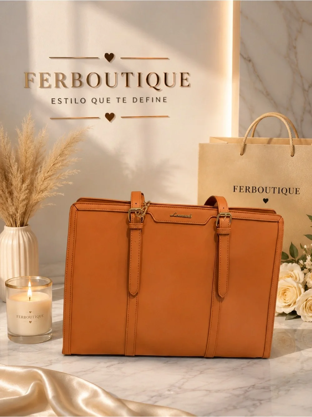 Tan Leather Briefcase Tote for Men